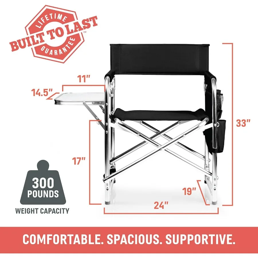 كرسي رياضي مع طاولة جانبية كراسي تخييم مبطنة قابلة للطي للاستخدام الخارجي مع كوب ولوحة ملحقات لرياضات الشاطئ في الحديقة