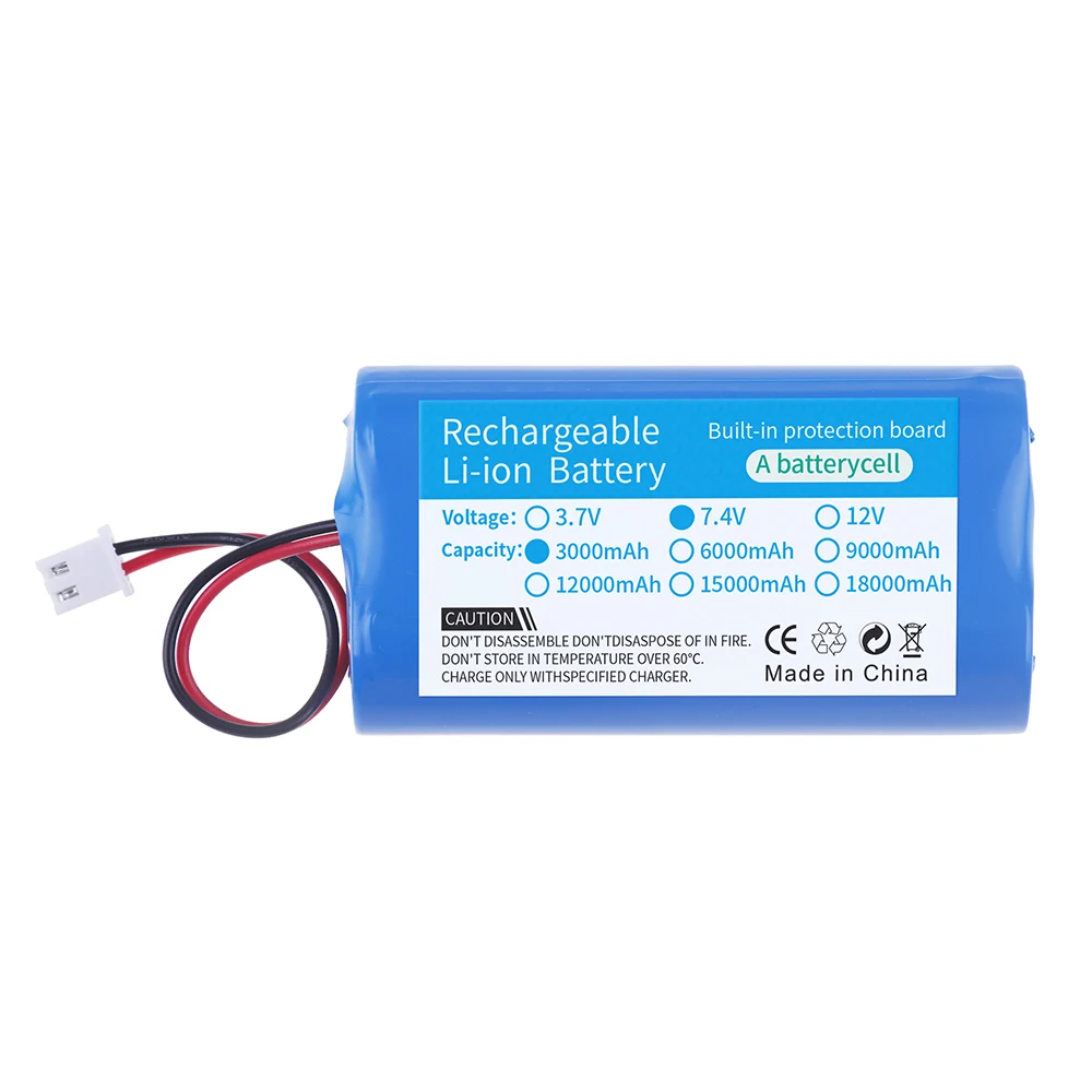 2026 NEW 3Ah 7.4V Rechargeable Lithium Battery Pack  18650 3000mAh For Megaphone Speaker Power Bank Small Player +XH2.54-2P Plug