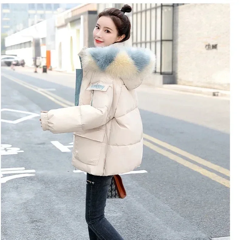 Women Winter Down Jacket 2022 New Women Winter Thick Warm Parkas Korean Loose Cotton Coat Fur Collar Hooded Cotton Padded Coat