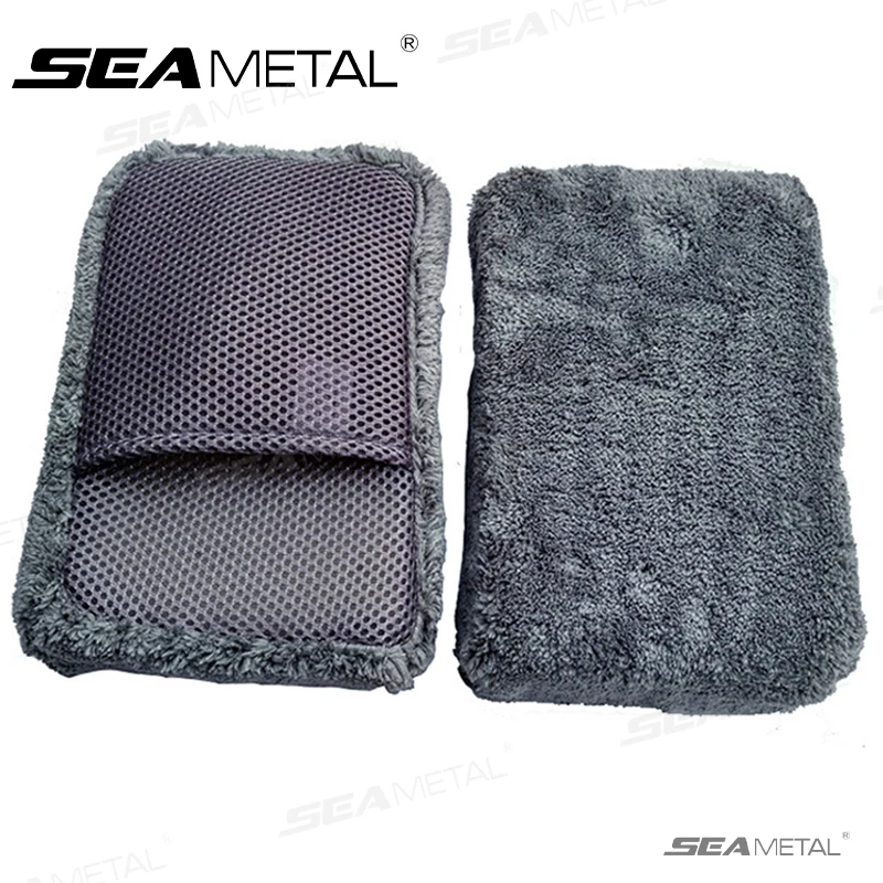 SEAMETAL Car Wash Sponge Mesh Pocket Design Microfiber Thicked Car Cleaning Sponge Block High Water Absorption Washing Care Tool
