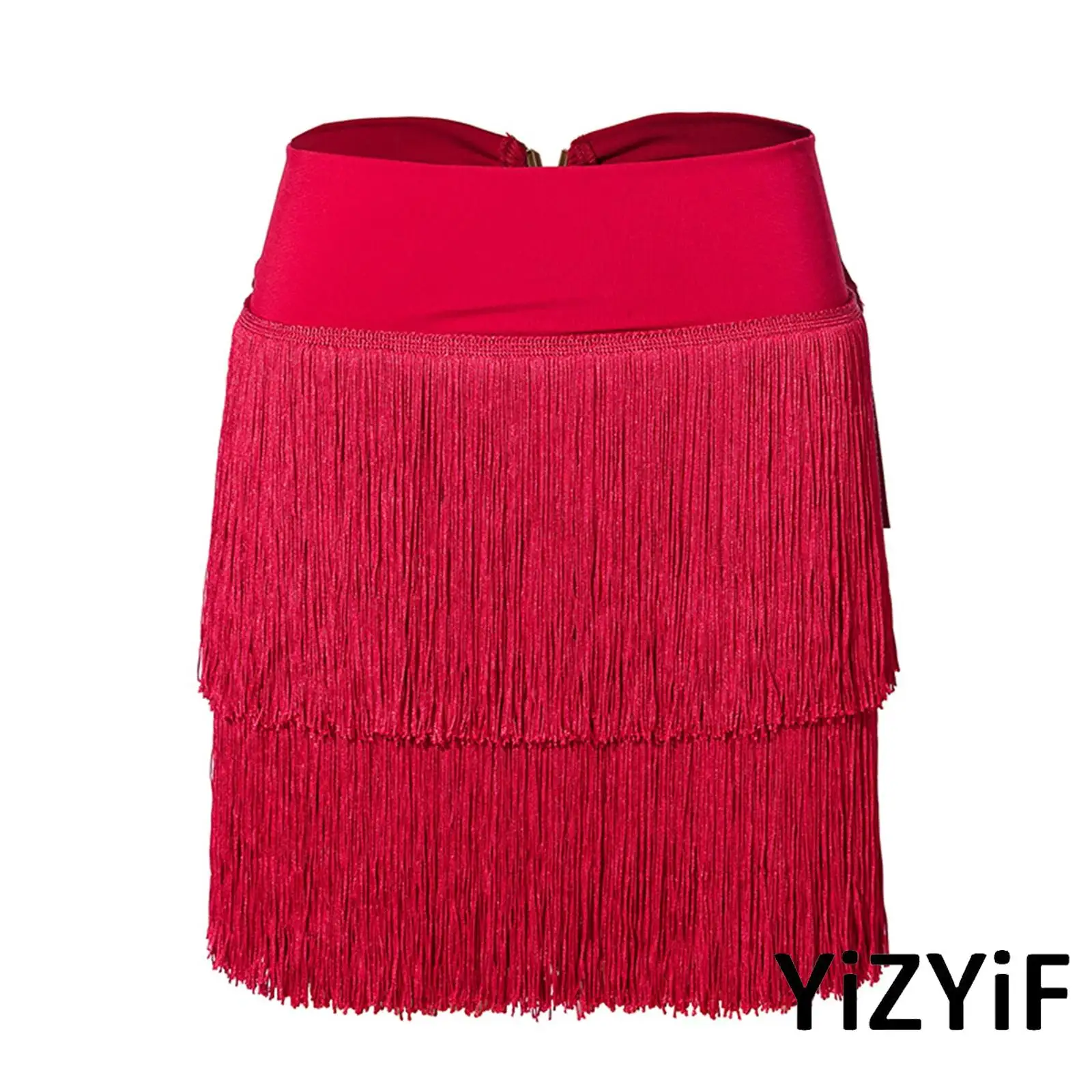 

Womens Latin Ballet Dance Skirt High Waist Back V-shaped Decor Tassel Skirt for Modern Dance Chacha Tango Ball Performance