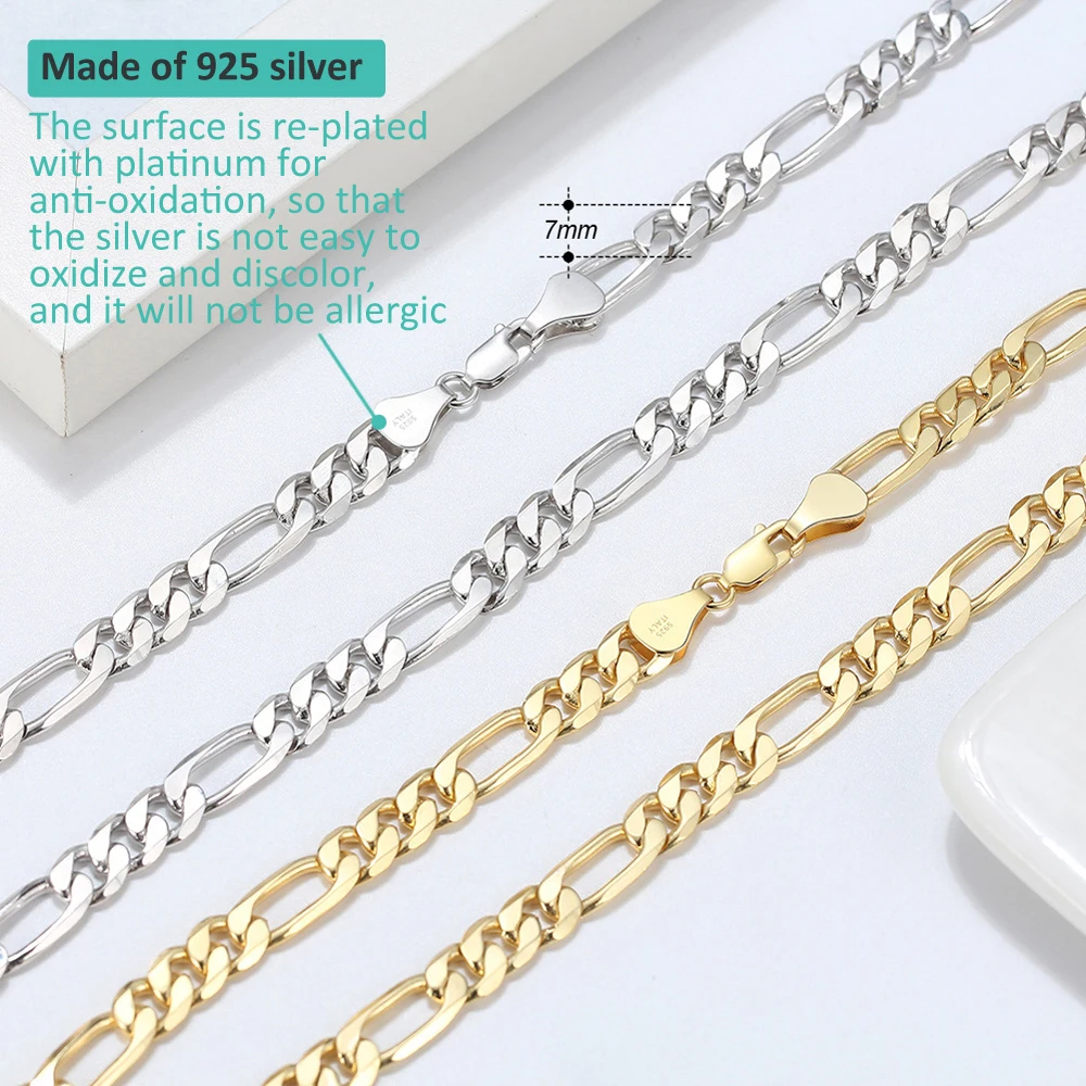 Daifuni S925 Sterling Silver 5MM Figaro Necklace For Men Women Teen Cuban Curb Fashion Jewelry Hip Hop Fine Chains Party Gift