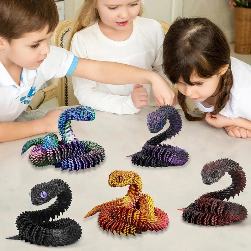3D Printed Articulated Snake Fidget Toy Realistic Movable joint Snake Action Figure Stress Relief Desk Decor Animal Model Gift image 6