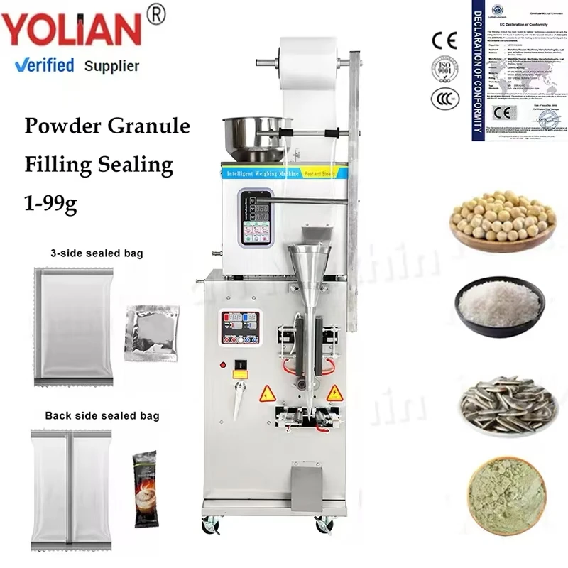 1-99g FZL-100 Powder Granule Particles Filling Sealing Packing Bag Machine For Grain Spices Rice Tea Sugar Salt Seed Nut