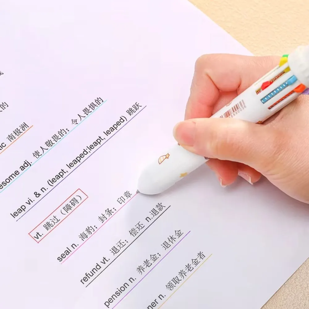 

Kawaii 10 Color Ballpoint Pen 0.5mm Press Student Writing Tool Cartoon Bear Colorful Ink Gel Pens School Office Supplies