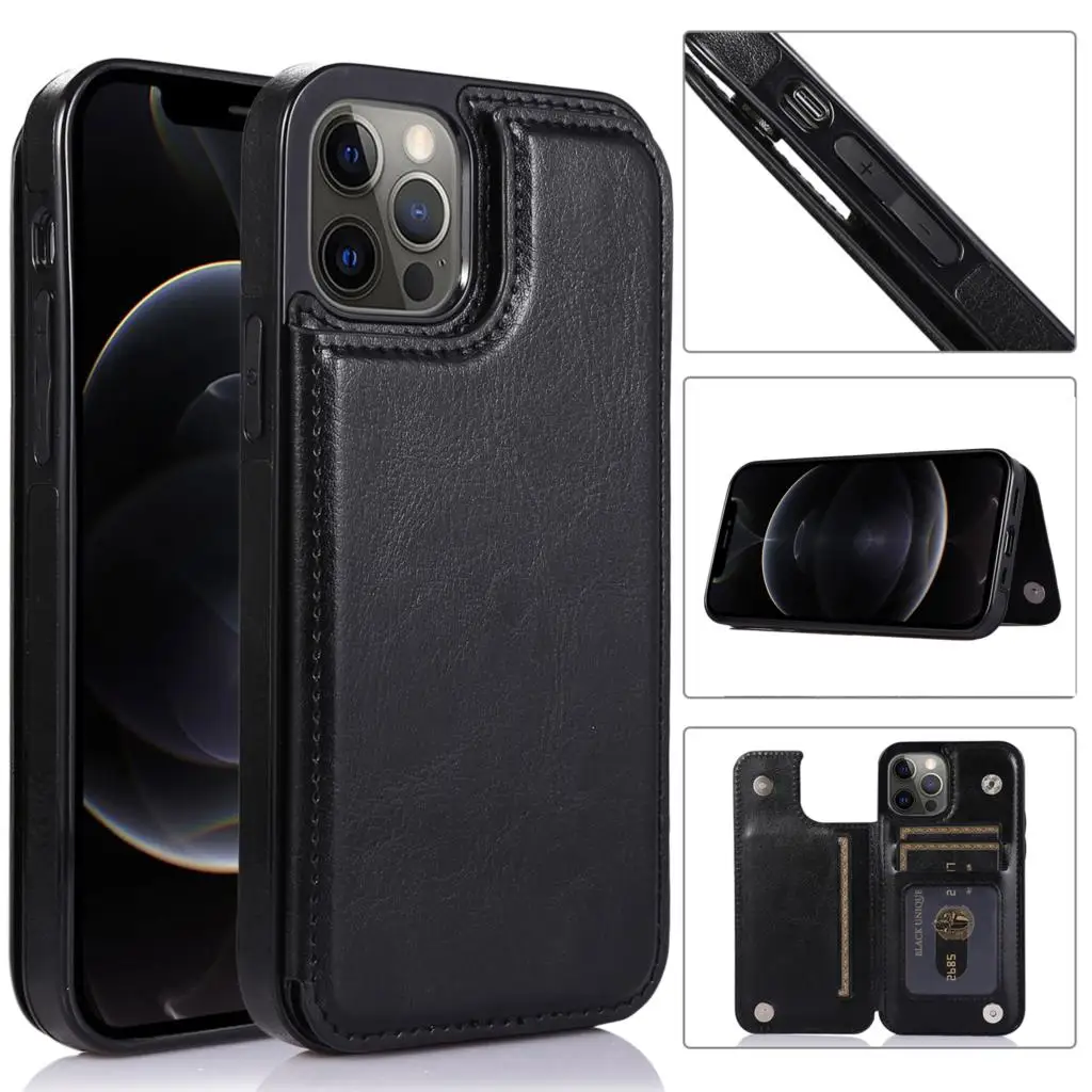 

Luxury Slim Fit Leather Case For iPhone 11 12 mini Pro XR XS Max X 6 6s 7 8 Plus 5 5S SE Wallet Card Slots Shockproof Flip Cover