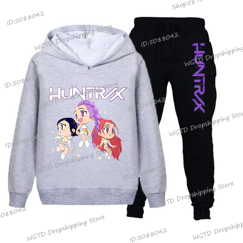 Survêtement Enfant 2 Pièces Style K-Pop - Sweat à Capuche + Pantalon Jogging - Imprimé Cartoon - Sportwear Décontracté