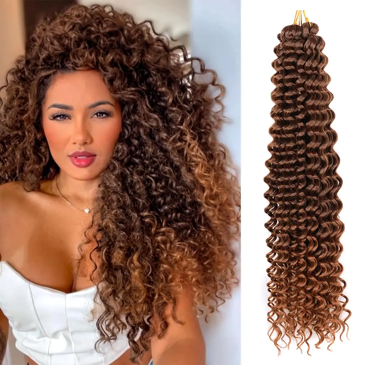 Synthetic 22 Inch Deep Wavy Twist Crochet Hair Synthetic Afro Curly Hair Crochet Braids Ombre Brown Braiding Hair Extensions