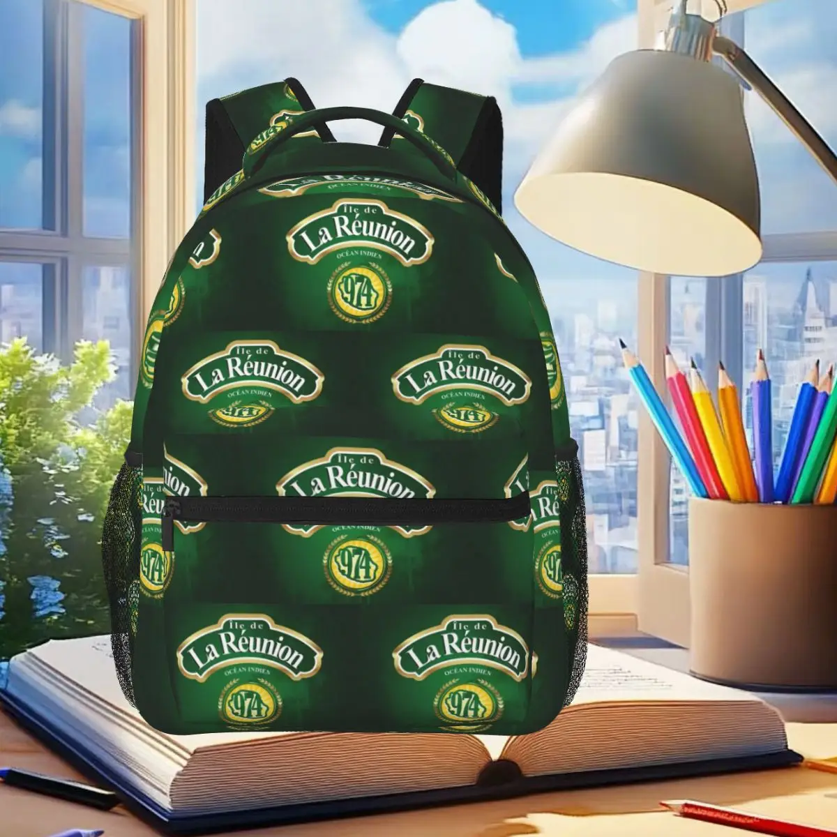 974 Reunion Island Flag Backpack Student Boys Girls BookBag Kids School Bag Computer Shoulder Bags for Men Women