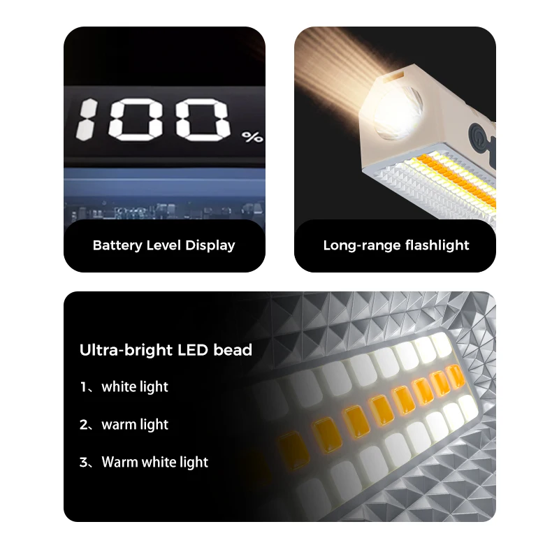 【ضوء عمل IP65 مقاس 42 سم】قضيب LED رفيع بقدرة 8800 مللي أمبير في الساعة مع مغناطيس/خطاف، وقت التشغيل الليلي طوال الليل 4 أوضاع (دافئ/أبيض/محايد/SOS) + شعلة جانبية وP #3