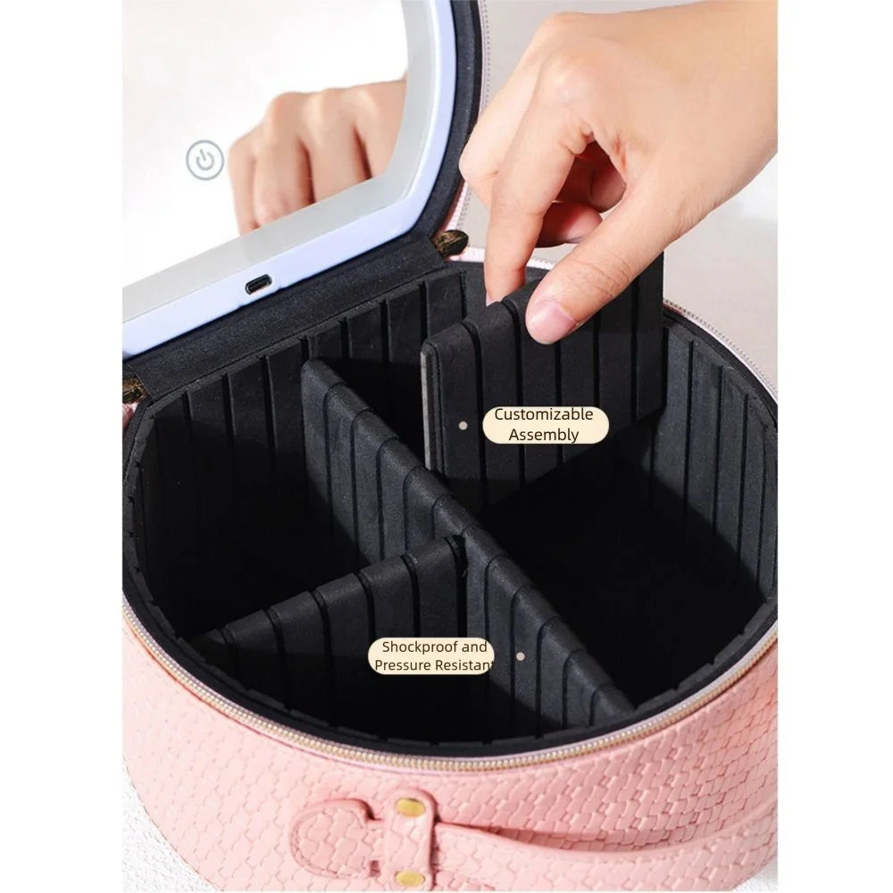 

Портативный кейс для косметики с подсветкой, из искусственной кожи, с регулируемыми разделителями, дорожный органайзер для туалетных принадлежностей, на молнии, большой вместимости