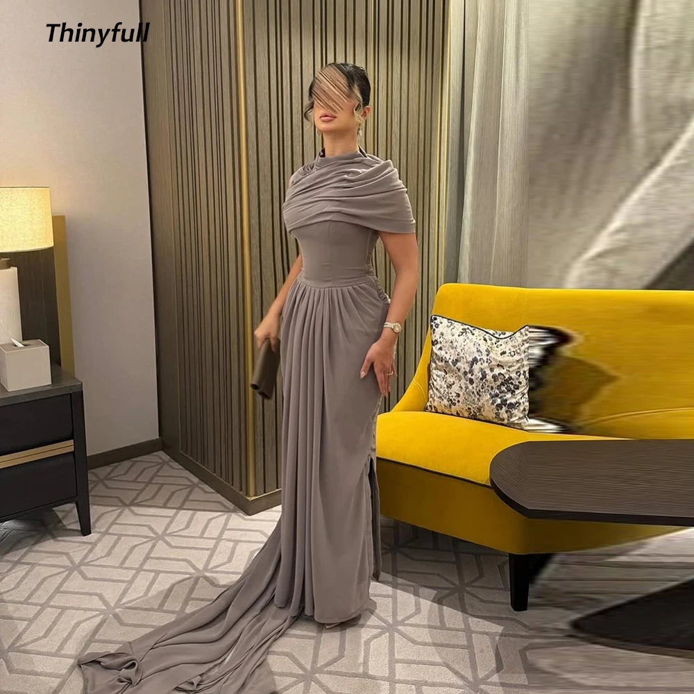 

Thinyfull Mermaid Arabic Satin Prom Dress Sleeveless Modest Evening Dresses Dubai Long Gown Robe De Soirée Customized