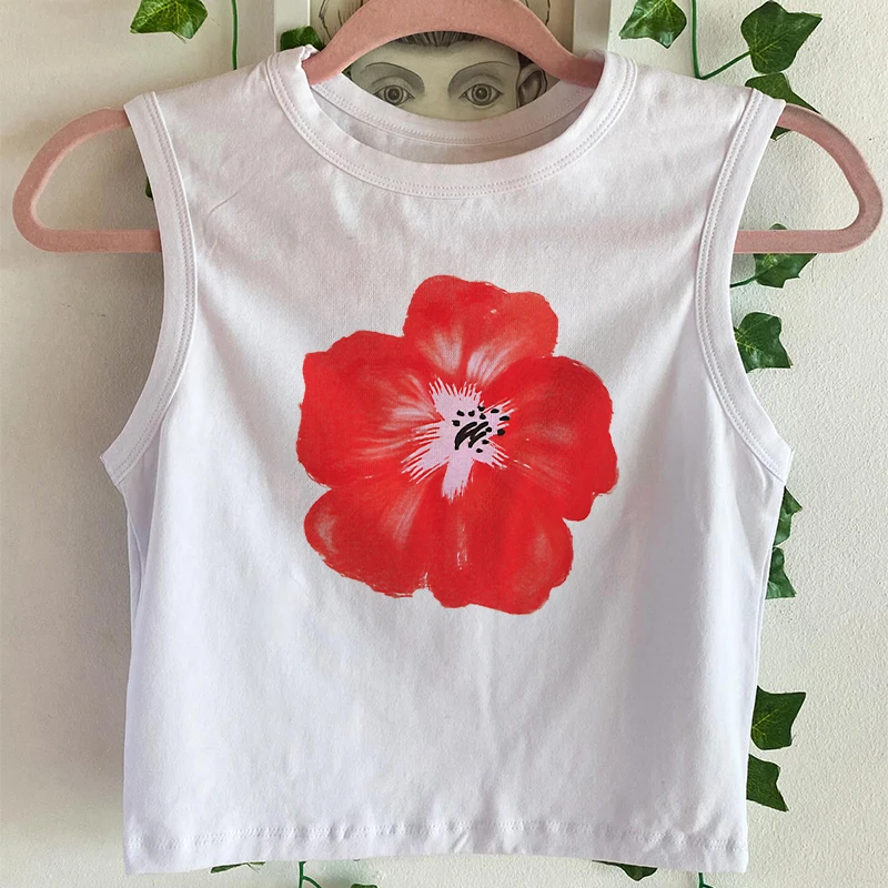 Zomer Esthetische Bloemenprint Eenvoudige T-Shirts Vrouwen Slanke Korte Mouw Katoen Casual Dames Harajuku Crop Tops Sexy T-Shirts Kleding