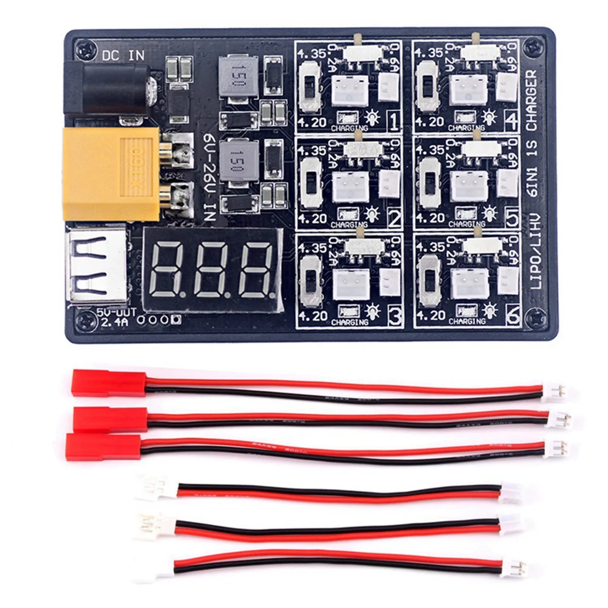 6-In-1 Charger Lipo LiHV Battery Charger Board for Tiny 6 7 QX65 Mobula7 Mobula 6 RC Quadcopter FPV Racing Drone