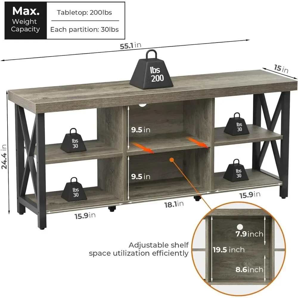 TV Stand for TV up to 65 inches Entertainment Center with 6 Storage Cabinet for Living Room, 55-inch Television Stands Console