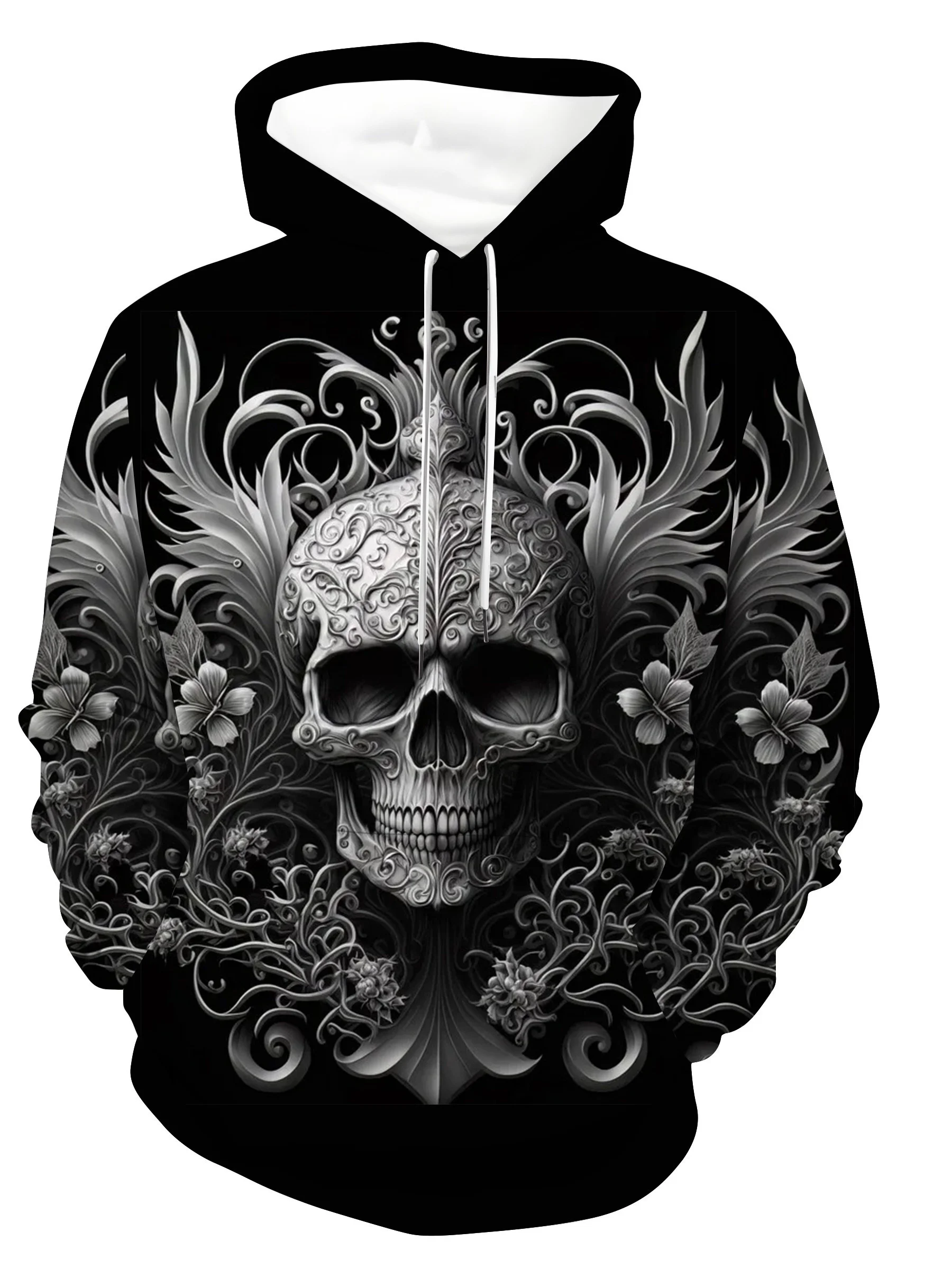 Modisches Herren-Herbst-Halloween-Schädel-Druck, weiches und bequemes Kapuzen-Sweatshirt, urbane High-Street-Kleidung für den Außenbereich
