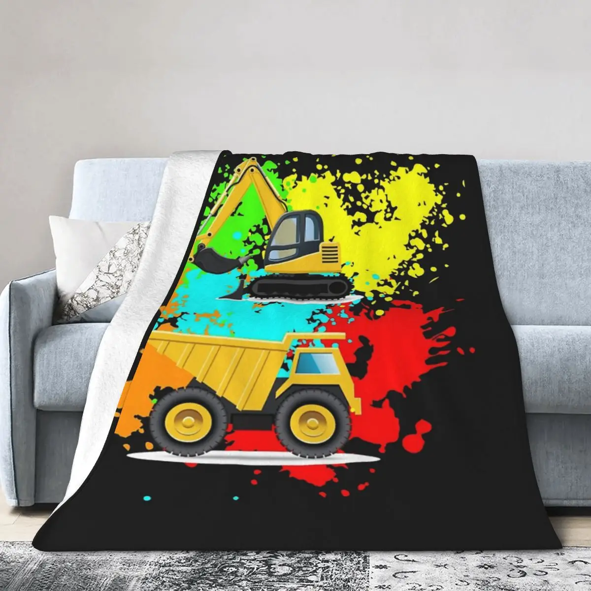 Construction Truck Excavator Blankets Soft Warm Flannel Throw Blanket Cover for Bed Living room Picnic Travel Home Sofa