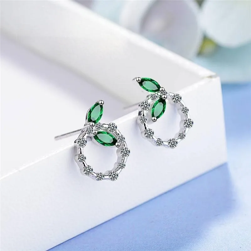 Factory Price 925 Sterling Silver Green Leave Stud Earrings For Women Fashion Jewelry Bridal Wedding Earrings Wholesale