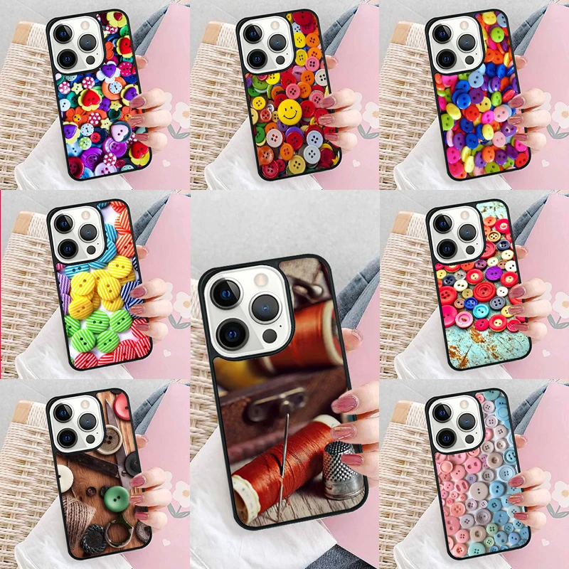 Sewing Buttons Phone Case Cover for iPhone 16 Promax 15 Pro 13 14 Plus 11 12 Mini XR XS MAX Coque