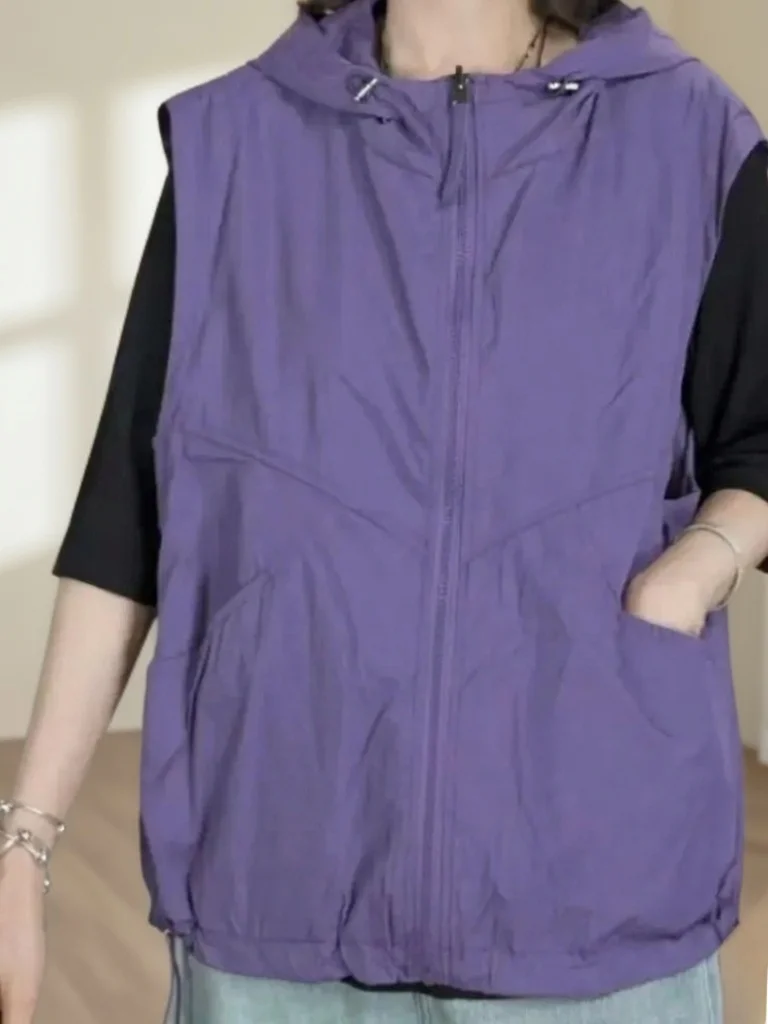 Fashionable Ladies' Sleeveless Lightweight Hooded Vest 2026 Spring Summer New Arrival UV Protection Short Length Casual Outer...