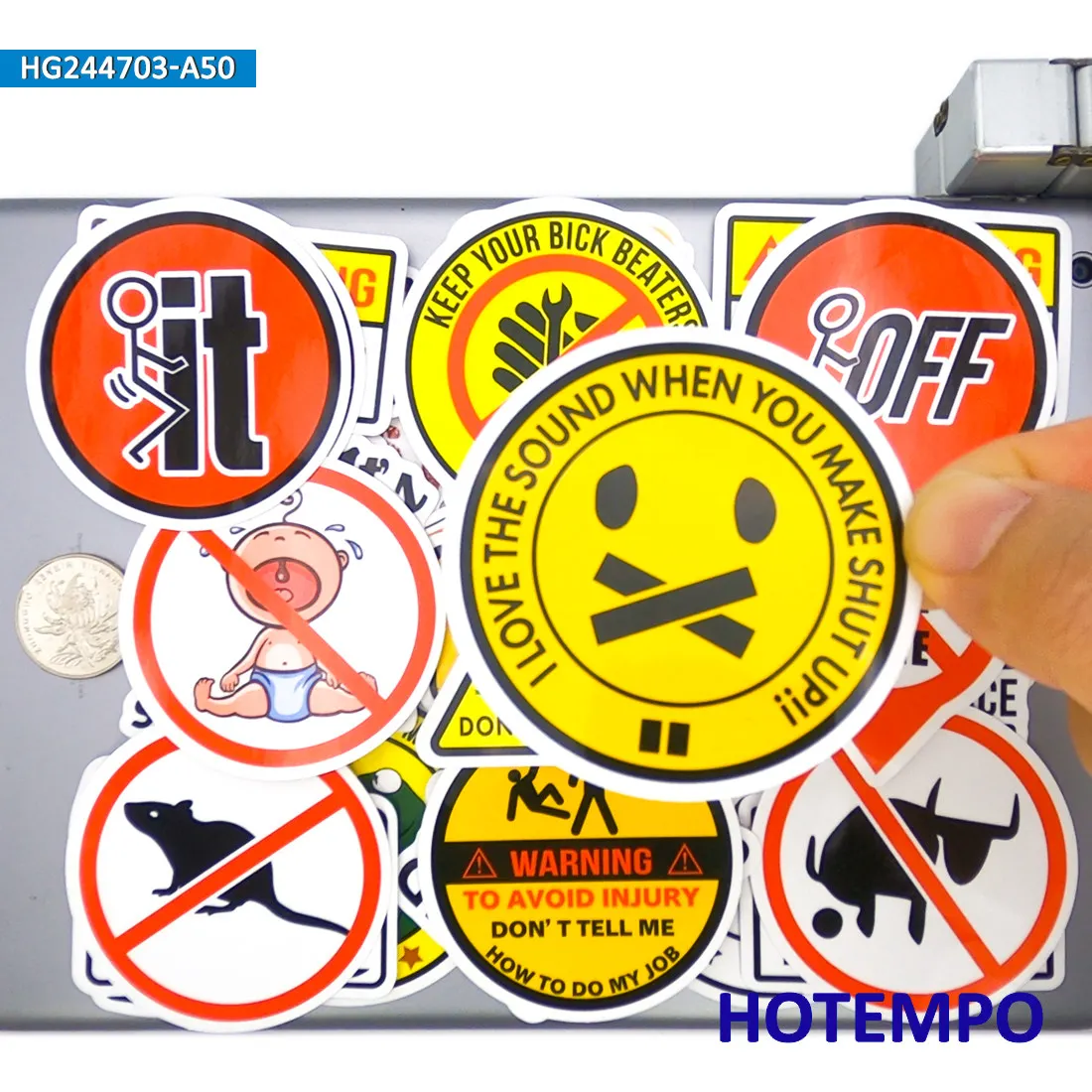 20/30/50Pieces, Warning Stickers, Safety Caution Danger Tips, Humorous Worker Slogan, for DIY Creative Decoration, Funny Sticker