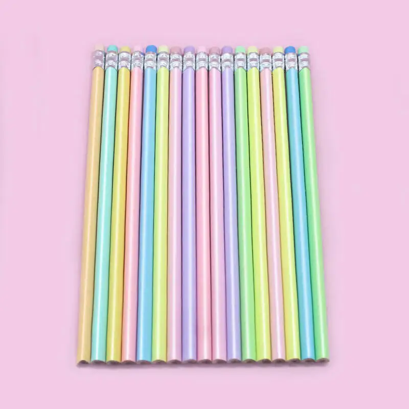 Macaron Triangular Pole Glossy Oak with Rubber Head Sketching and Drawing Pen Learning Stationery HB Pencil