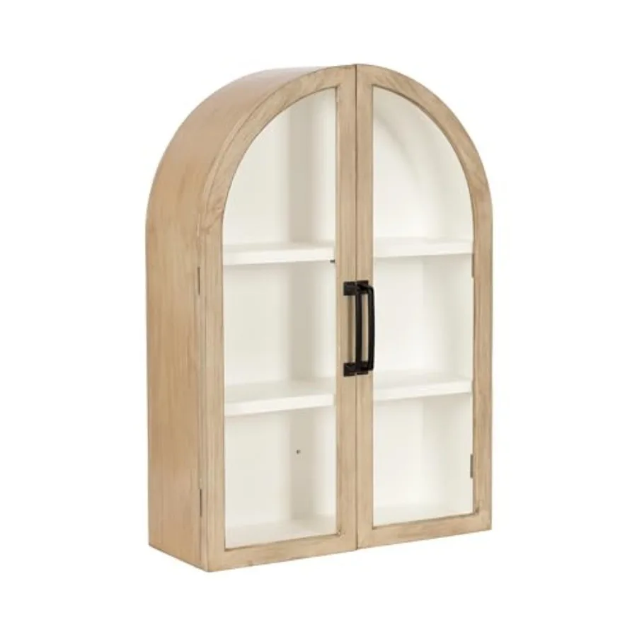 

Arcott Modern Arch Wall Cabinet; 21 x 8 x 30; Natural Wood and White; Transitional Arched Cabinet for Use as Over-the-Toilet St