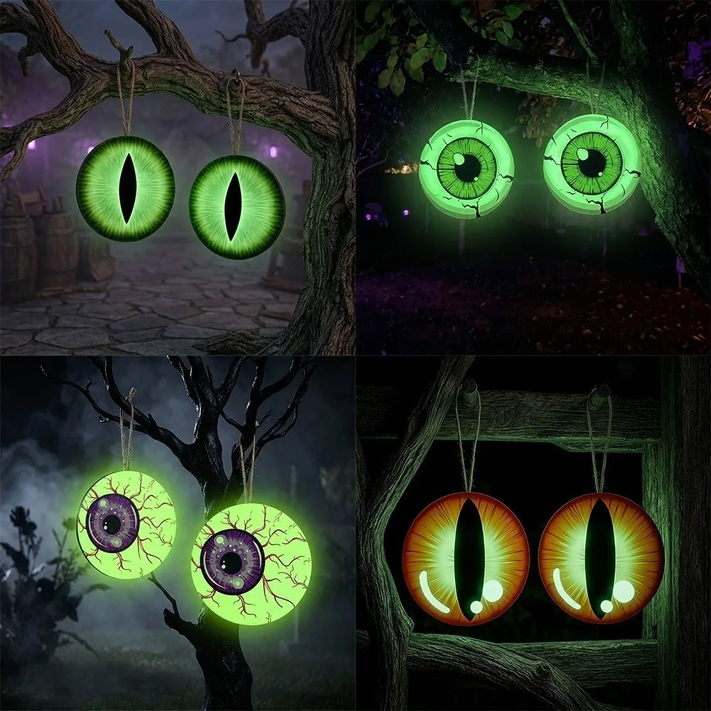 2D Flat Halloween Luminous Eyeball Ornament Round Luminous Stickers Halloween Eyeball Decor Decorative Creative