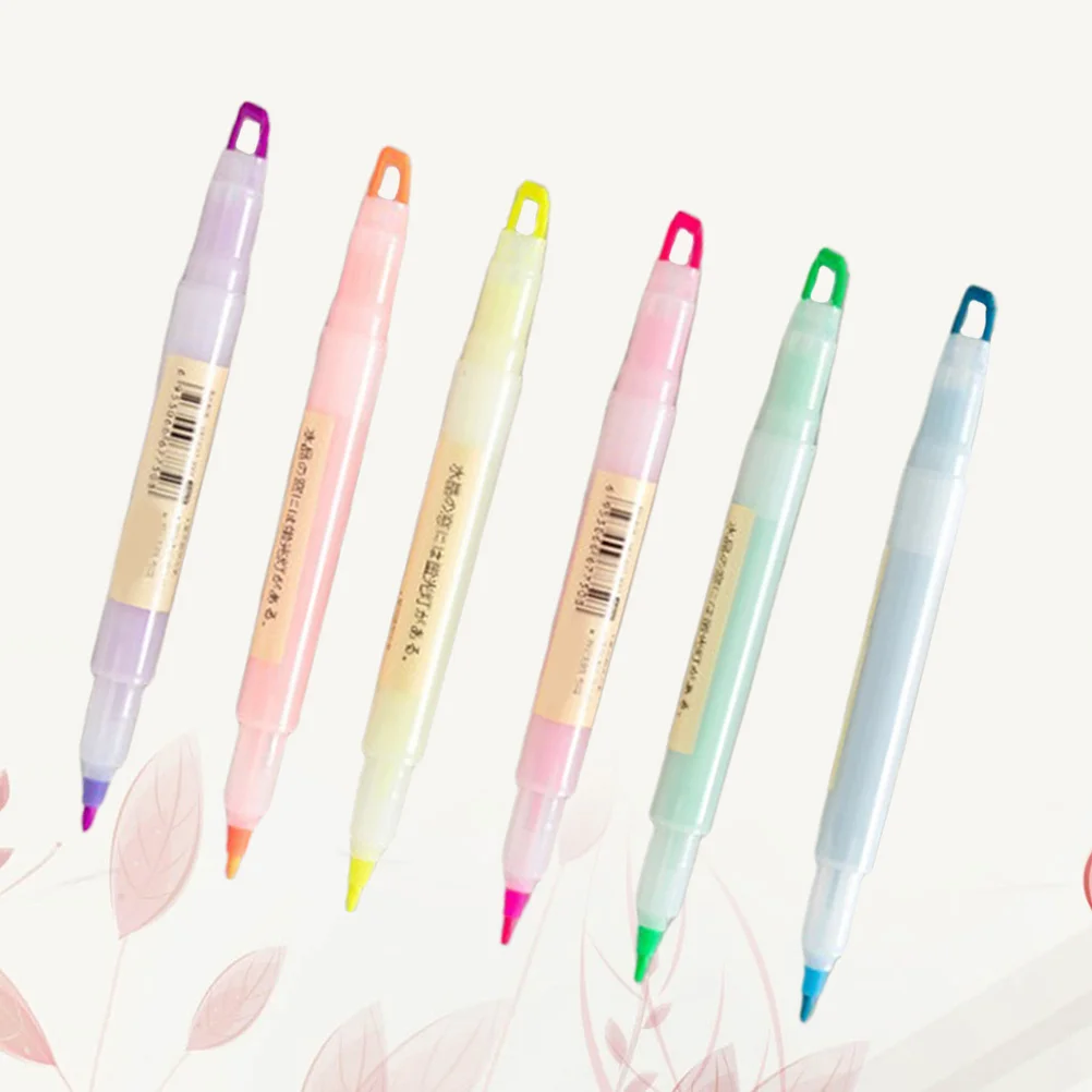 

6Pcs Fluorescent Highlighter Pen Set Dual Tip Marker Water Resistant Vivid Color Fast Drying for Notes Planners Invitations