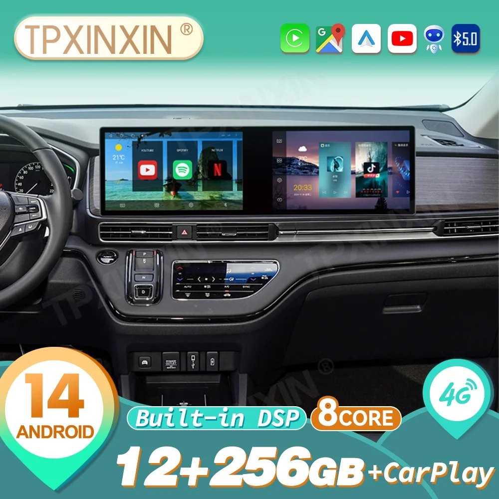 Radio para Auto Qualcomm para Honda Odyssey 2022~2024, Android 14.0, Carplay, Estéreo, Multimedia Automotriz, GPS, Navegador, Pantalla Dual, Unidad Principal
