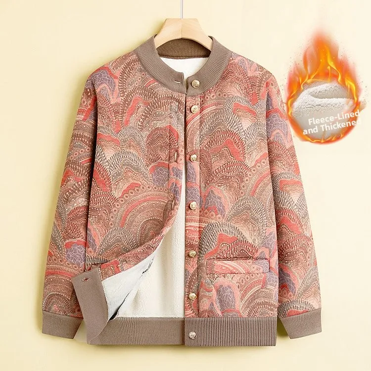 

2025 Winter New ort Knitted Fce Lined Thiened Printed Women's Outerwear Open Cardigan Sli Commute Sle for l...