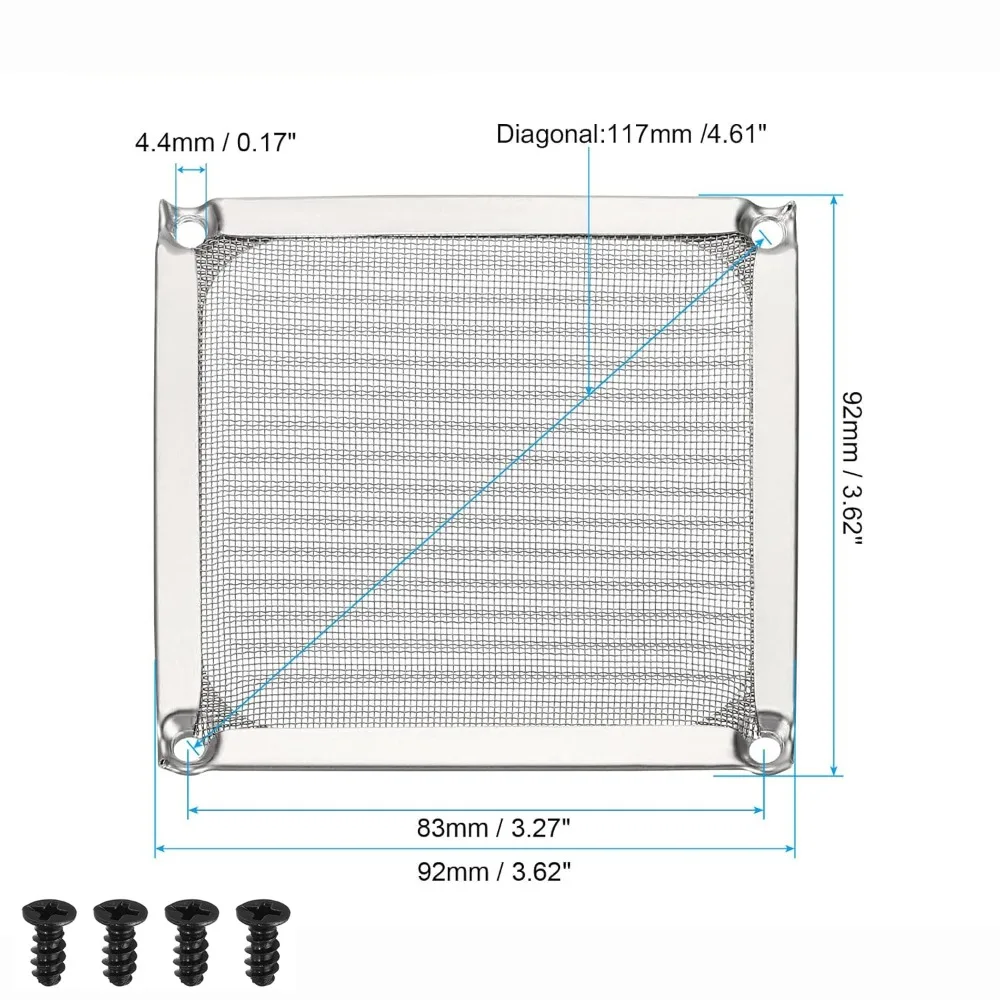 

Сетчатая антикоррозийная крышка для вентилятора компьютера с винтами, серебристо-черная, пылезащитная, алюминиевая, для охлаждающего вентилятора ПК