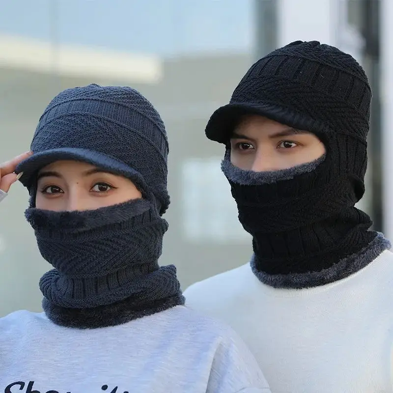 Winter Beanies Hats Thickened Windproof Warm Knitted Plush Lined Cap Men Women Outdoor Sports Motocycle Thermal Headwear