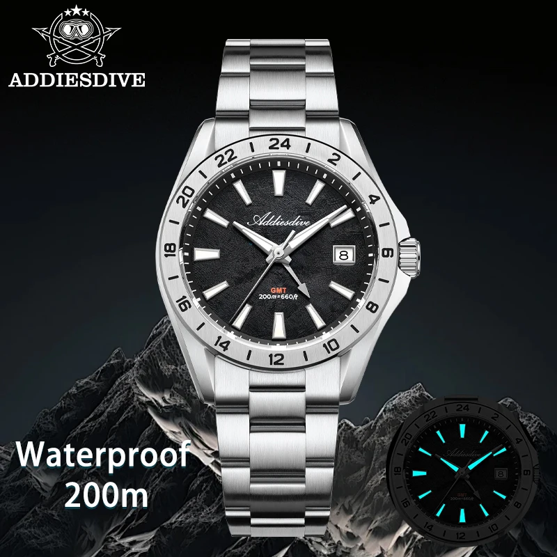 ADDIESDIVE GMT Quartz Watch New AD2548 Luxury Swiss Ronda 515-24H Movement Sapphire Glass 200M Waterproof Diving 38mm Wristwatch