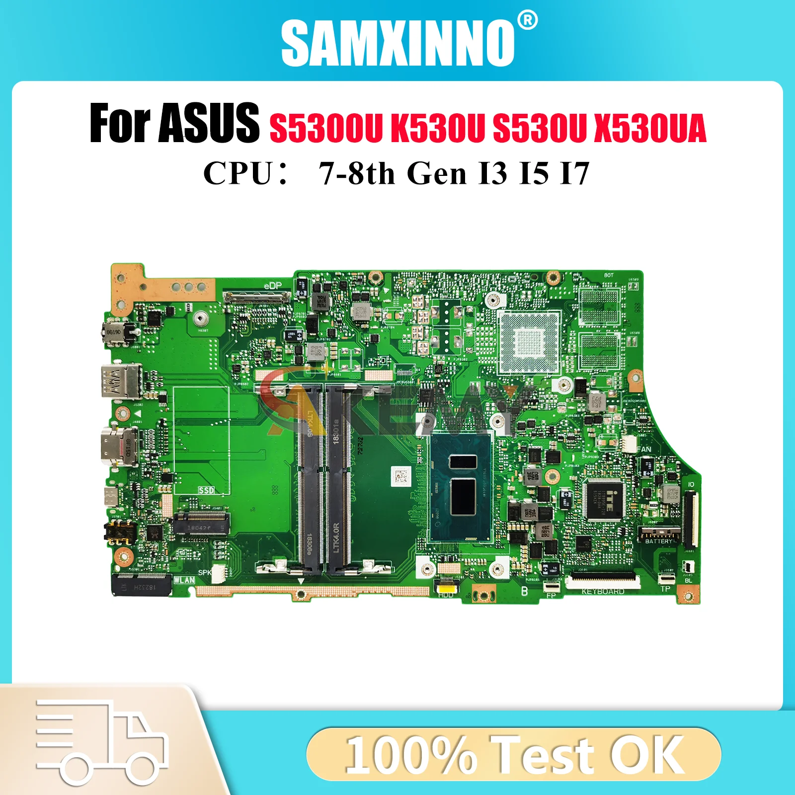

X530UA Материнская плата для ноутбука ASUS VivoBook X530UN K530U X530UA S5300U X530U S530U Материнская плата с процессором I3 I5 I7 100% tests OK stk