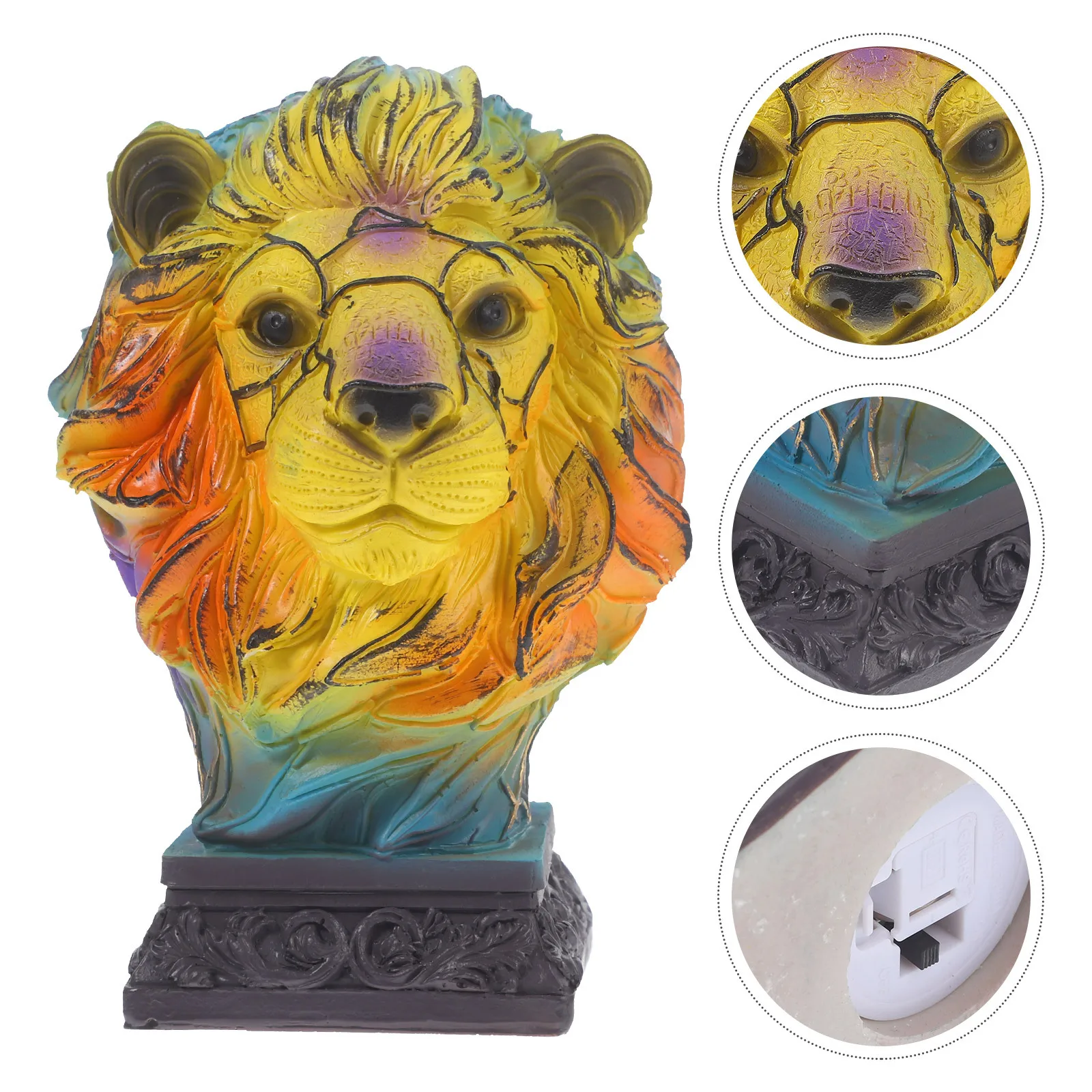 

Animal Table Lamp Lion Head Resin Craft Stained LED Desk Lamp Bedroom Night Light Decorative Ambient Lighting Animal Night Light