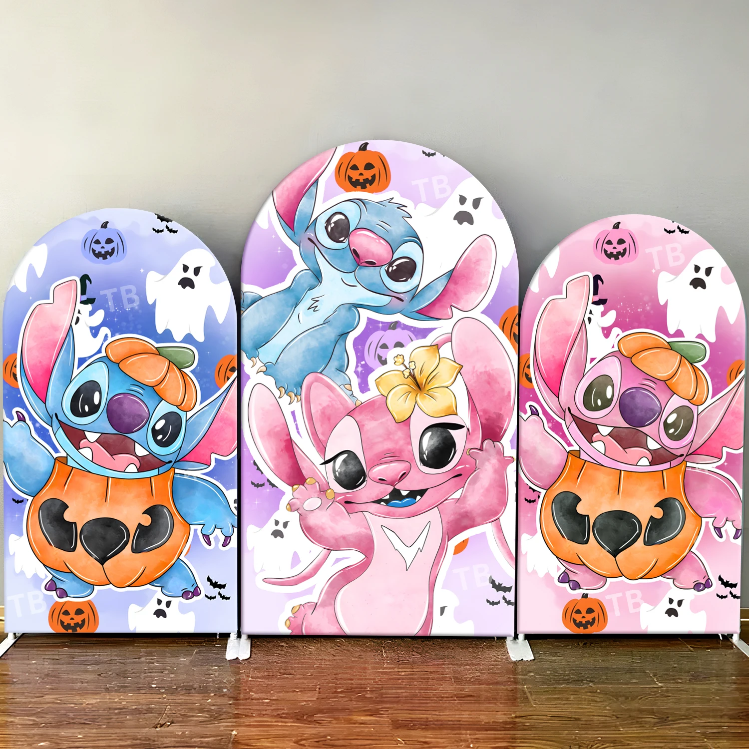 

TB Disney Stitch & Angel Arch Backdrop Cover Halloween Theme Baby Shower Kids Birthday Party Decor Photography Background Wall