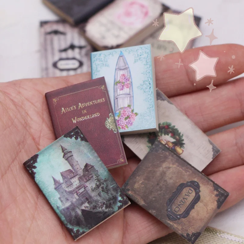 

10 Pcs 1/121 12 Dollhouse Mini Retro Vintage Books Model For Study Library Room Doll House Micro Scene Construction Props