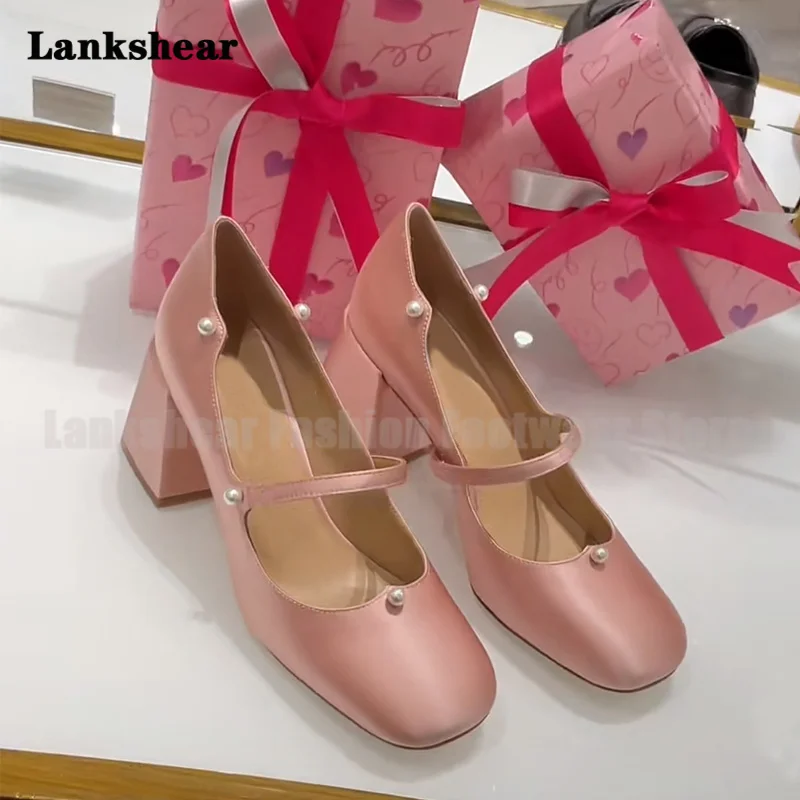 

Женская обувь Мэри Джейн с декоративным жемчугом, летняя нежная и стильная обувь на толстом каблуке с неглубоким носком Sandalias De Mujer Verano