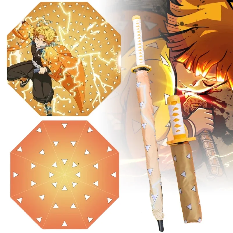 

Agatsuma Zenitsu Katana Umbrella Long Handle UV Blocking Black Parasol Anime Demon Slayer Japanese Katana Sword Umbrella Raincoa