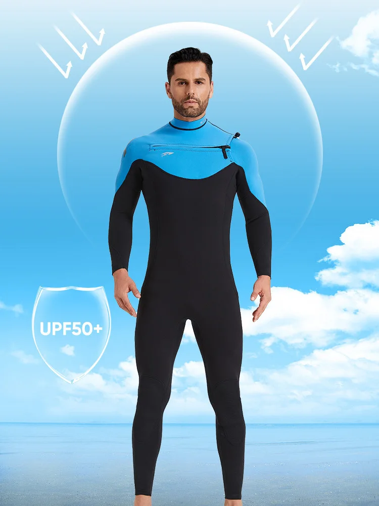 Men Wetsuit, 3/2mm Upgrade CR Neoprene Wetsuits Women, Ideal Thermal Wet Suit in Cold Water, Chest Zip for Surfing Snorkeling