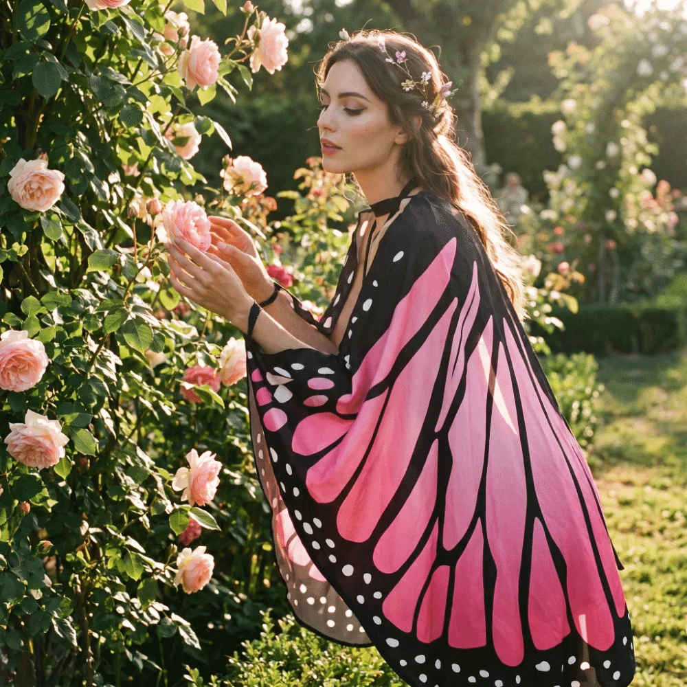 Lightweight Butterfly Wings Shawl Back Decoration Rainbow Gradient Fairy Wing Cape Polyester Colorful
