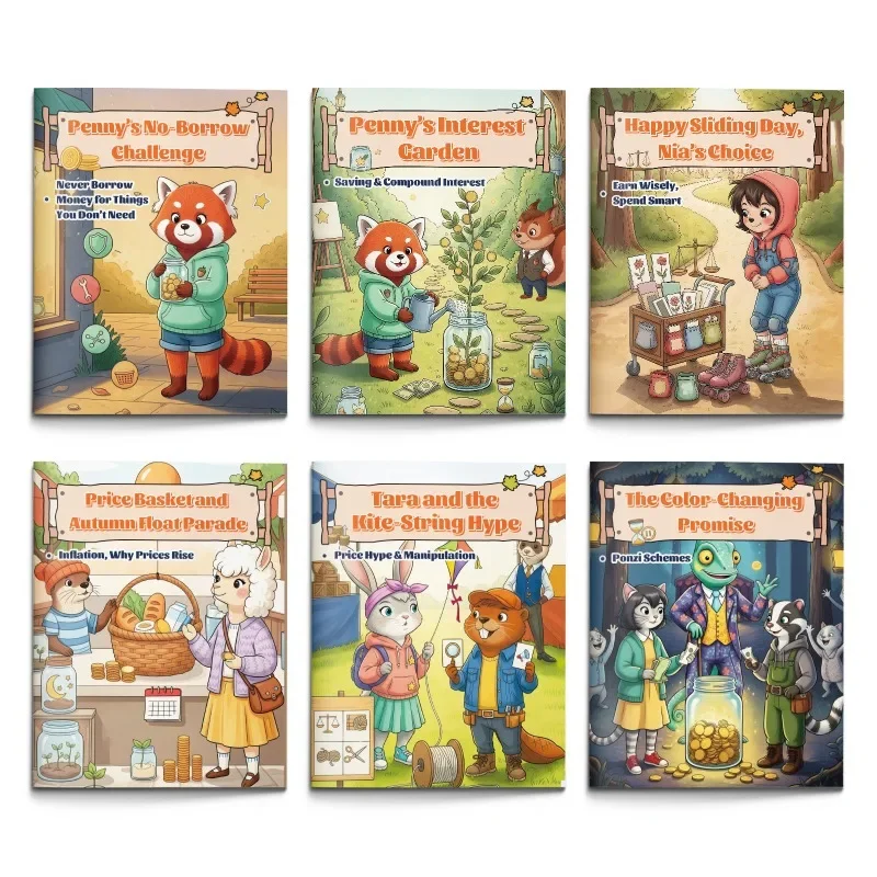 Financial Literacy Book Set for Kids, 6 Illustrated Educational Books Teaching Smart Money Habits, Saving, Spending