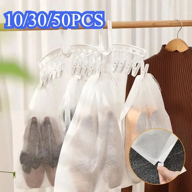 10-50PCS Shoes Storage Bag Closet Organizer Non-woven Travel Portable Bag Waterproof Pocket Clothing Classified Hanging Bags