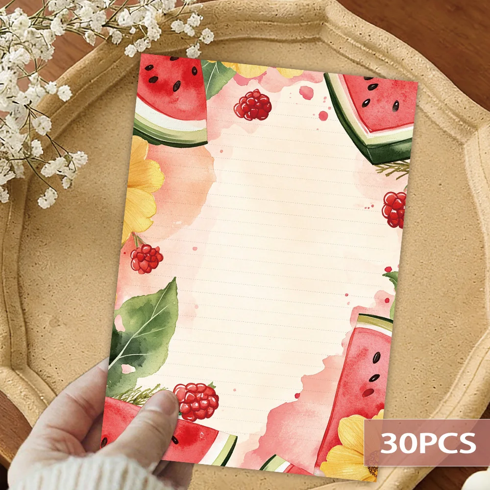 30 Sheets Of B5 Summer Watermelon-themed Writing Paper, Lined, No Glue, Perfect For Notebooks, Memos, And Stickers