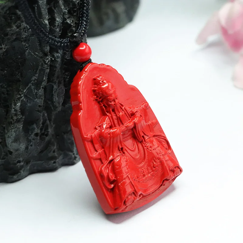 Natural Authentic Cinnabar God of Wealth Pendant Red Sand Wutai Mountain Dragon 5 Pendant Men's and women's fine jewelry