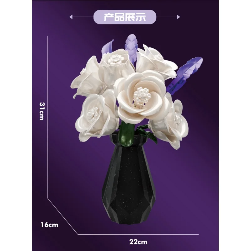 2026 preto ouro e branco rosa com vaso bloco de construção conjunto casa arte ornamento flor rara planta brinquedo para crianças meninas presente aniversário