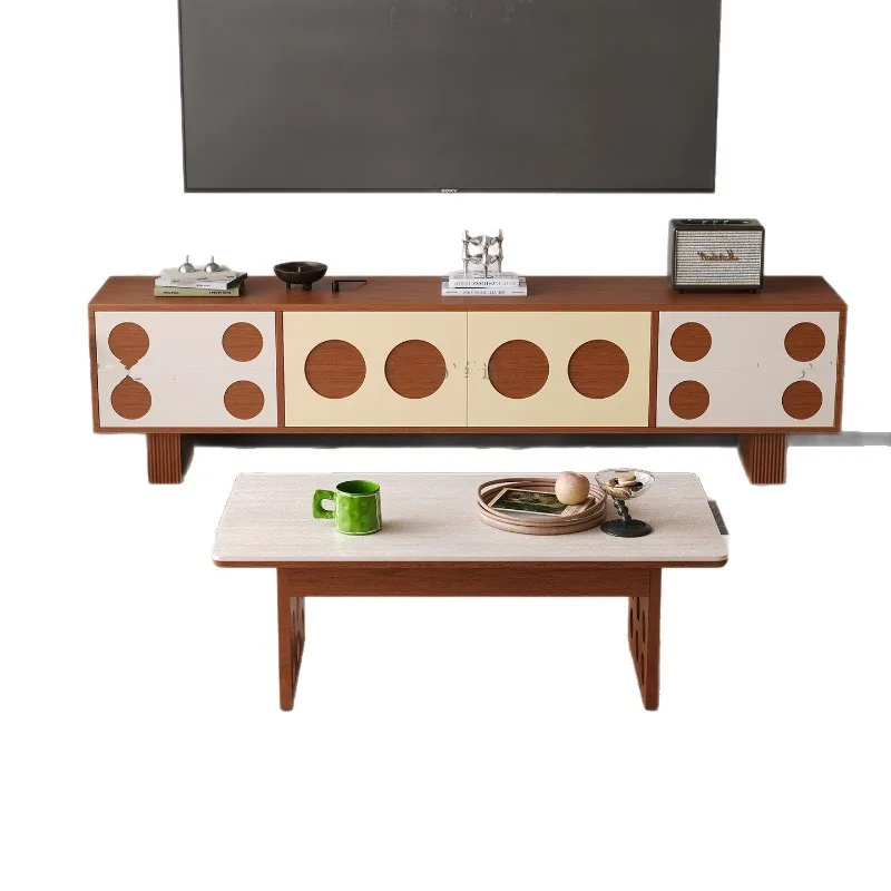 

Solid wood high-foot coffee table combination, antique living room, household small apartment locker integrated