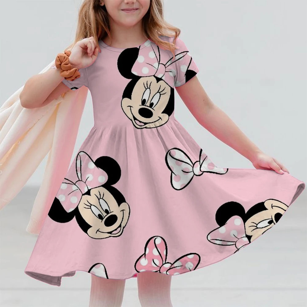 ディズニーミッキーマウスミニー柄サマードレスキッズガール服甘いデザート半袖カジュアルファッション誕生日ベビーガールドレス