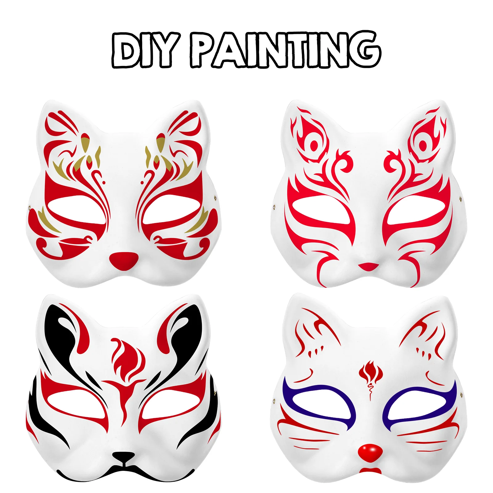 10 Pcs Cat Masks White Paper Blank Hand Painted Masks Halloween Masquerade Costume Cosplay Accessories